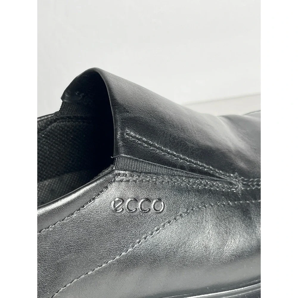 ECCO Helsinki Mens Black Leather Slip On Loafers Square Toe Dress Shoes